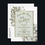 Eucalyptus & Pine Sage Green Wedding Save the Date Aankondigingskaart<br><div class="desc">Dit mooie sparen de date briefkaart is zo ontworpen dat je vrienden en familie een idee krijgen van je trouwdatum. Het bijschilderende handbeschilderde ontwerp van de waterverf bevat bladsprig van eucalyptusbladeren en pijnboomtakken in grijsgroene tinten en gouden tinten, waarbij de datum wordt afgelezen op een lichte olijfkleur of op een...</div>