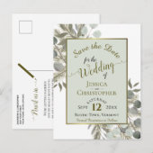 Eucalyptus & Pine Sage Green Wedding Save the Date Aankondigingskaart (Voorkant / Achterkant)