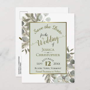 Eucalyptus & Pine Sage Green Wedding Save the Date Aankondigingskaart