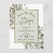 Eucalyptus & Pine Sage Green Wedding Save the Date Aankondigingskaart (Voorkant)
