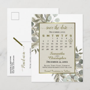 Eucalyptus & Pine Taupe Tan sparen de Kalender van Aankondigingskaart