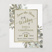 Eucalyptus & Pine Taupe Wedding Sla de datum op Aankondigingskaart (Voorkant)