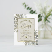 Eucalyptus & Pine Taupe Wedding Sla de datum op Aankondigingskaart (Staand voorkant)