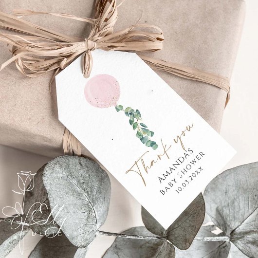 Eucalyptus Pink Ballon Baby shower Dank je cadeau Cadeaulabel