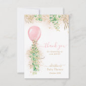 Eucalyptus Pink Ballon Baby shower Hartelijk dank Bedankkaart (Voorkant)