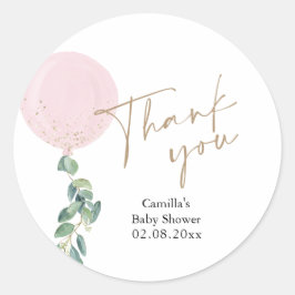 Eucalyptus Pink-ballon Baby shower Ronde Sticker