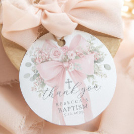 Eucalyptus Pink Bow Baptism Thank you Bedankjes Labels