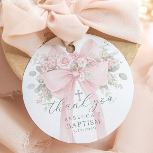 Eucalyptus Pink Bow Baptism Thank you Bedankjes Labels