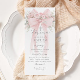 Eucalyptus Pink Bow Elegant Baptism Menu