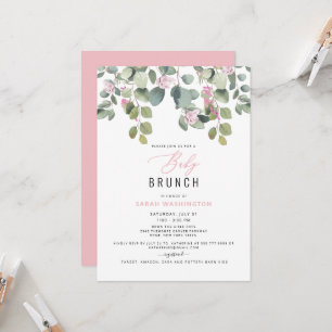 Eucalyptus & Pink Floral Baby Brunch Uitnodiging