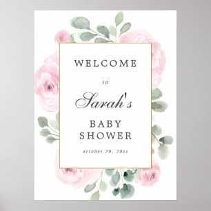 Eucalyptus Pink Floral Baby shower Welkom Poster