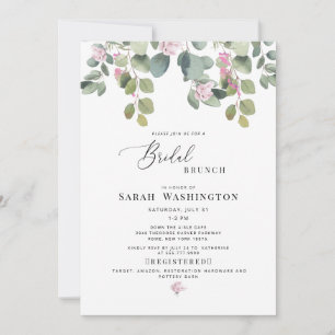 Eucalyptus Pink Floral Bridal Brunch Uitnodiging