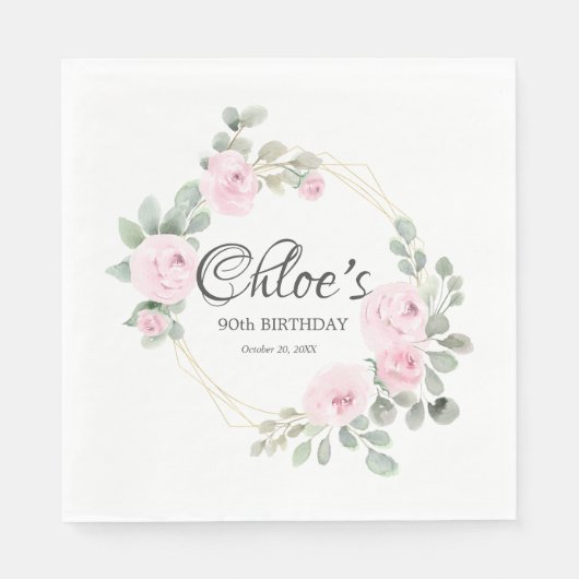 Eucalyptus Pink Rose Floral 90e verjaardag Servet (Voorkant)