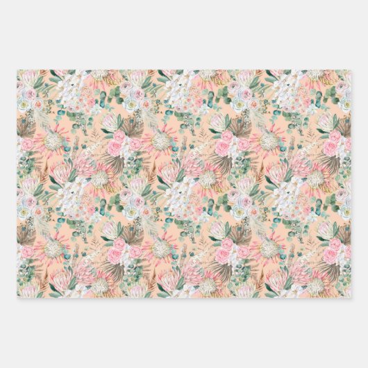 Eucalyptus Pink White Floral Boho Bridal Birthday Inpakpapier Vel (Voorkant 3)