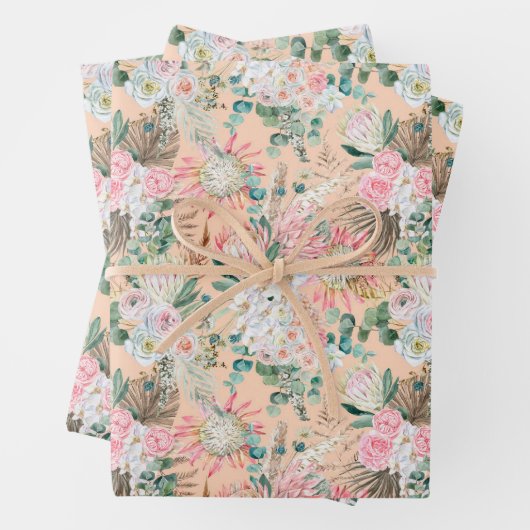 Eucalyptus Pink White Floral Boho Bridal Birthday Inpakpapier Vel (In situ)