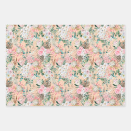 Eucalyptus Pink White Floral Boho Bridal Birthday Inpakpapier Vel