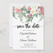 Eucalyptus Pink White Florence Rozen Save the Date Kaart (Voorkant)