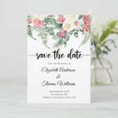 Eucalyptus Pink White Florence Rozen Save the Date Kaart (Staand voorkant)