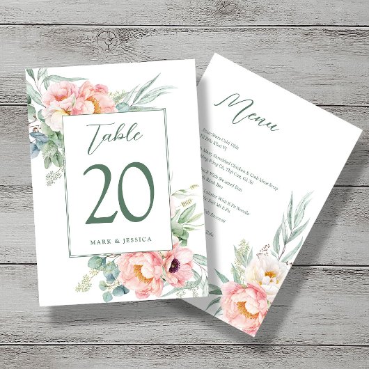 Eucalyptus Pioenrozen Trouwtafel nummer & menu's