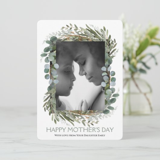 Eucalyptus Plant Floral Happy Moederdag 1 Foto Feestdagenkaart (Staand voorkant)