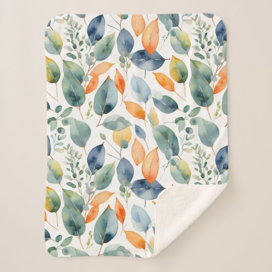 Eucalyptus Planten Groen Sinaasappel 350 Waterverf Sherpa Deken (Voorkant)