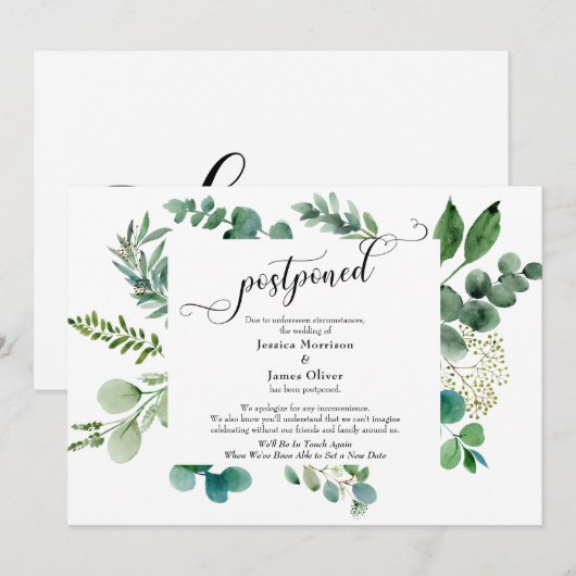 Eucalyptus Postponed Wedding Kaart voor script uit (Voorkant / Achterkant)