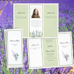 Eucalyptus Professional Business - Fotobrochure Flyer<br><div class="desc">Drievoudig gevouwen, zakelijke brochure voor een professionele vrouw, met plaats voor een persoonlijke foto. Lichte groene eucalyptusbladeren met lavender sprigs versieren beide zijden. Pas tekst op alle drie pagina's aan elke kant aan. De secties afwisselend tussen lichtgroen en wit met "kopbaltekst"en kleinere verstrekte tekstsjablonen. Omvat een "ongeveer"sectie met een foto...</div>