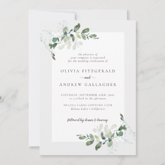 Eucalyptus QR-code All in One Trouwkaart Kaart (Voorkant)