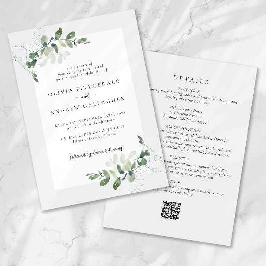 Eucalyptus QR-code All in One Trouwkaart Kaart