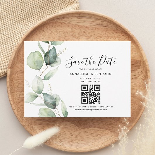 Eucalyptus QR Code Botanical Weddenschap Save the Save The Date