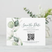 Eucalyptus QR Code Botanische Trouwkaart Save The Date (Staand voorkant)