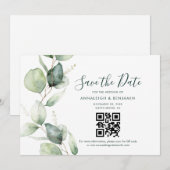 Eucalyptus QR Code Botanische Trouwkaart Save The Date (Voorkant / Achterkant)