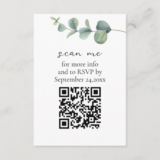 Eucalyptus QR Code Bruiloft RSVP Informatiekaartje (Voorkant)
