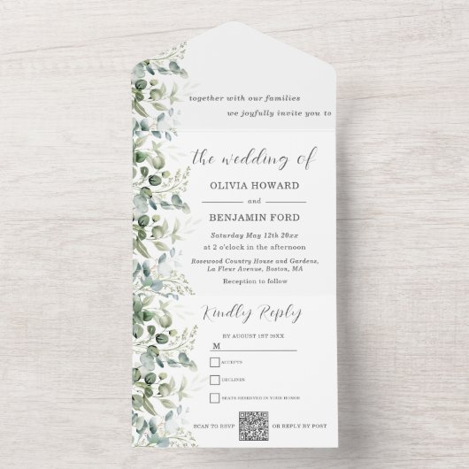 Eucalyptus QR-code in één uitnodiging (Binnen)