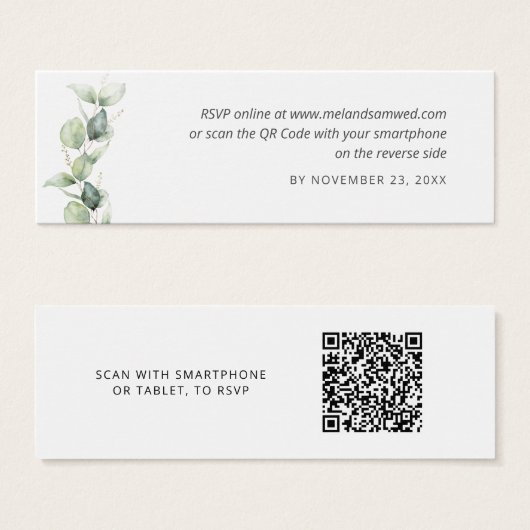 Eucalyptus QR-code RSVP Weddenschap Website Mini Visitekaartjes (Voorkant /achterkant)