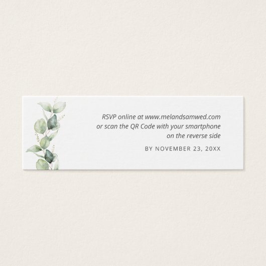 Eucalyptus QR-code RSVP Weddenschap Website Mini Visitekaartjes (Voorkant)