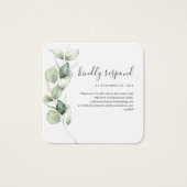 Eucalyptus QR-code RSVP Weddenschap Website Vierkante Visitekaartjes (Voorkant)