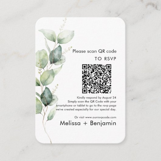 Eucalyptus QR Code RSVP Wedding Enclosure Kaart (Voorkant)