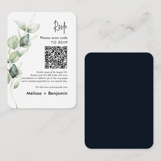 Eucalyptus QR Code RSVP Wedding Enclosure Kaart (Voorkant / Achterkant)