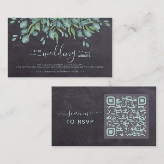 Eucalyptus QR-code Rustige bruiloft online RSVP-ka Visitekaartje (Voorkant / Achterkant)