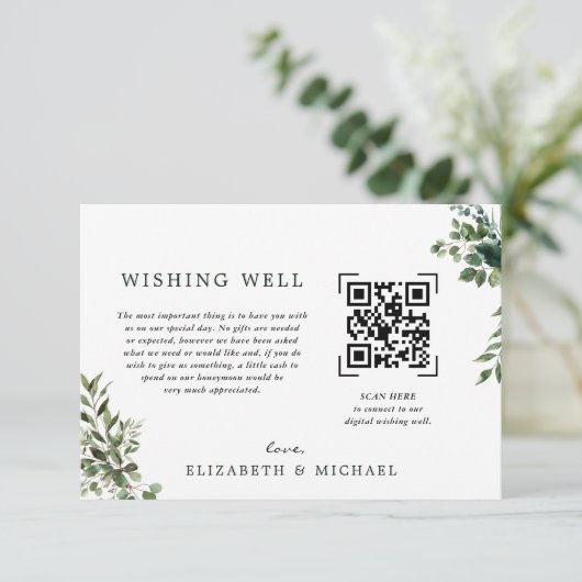 Eucalyptus | QR Code Scannen bruiloft goed Kaart (Staand voorkant)