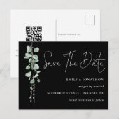 Eucalyptus QR Code Script Black slaat de datum op Briefkaart (Voorkant / Achterkant)
