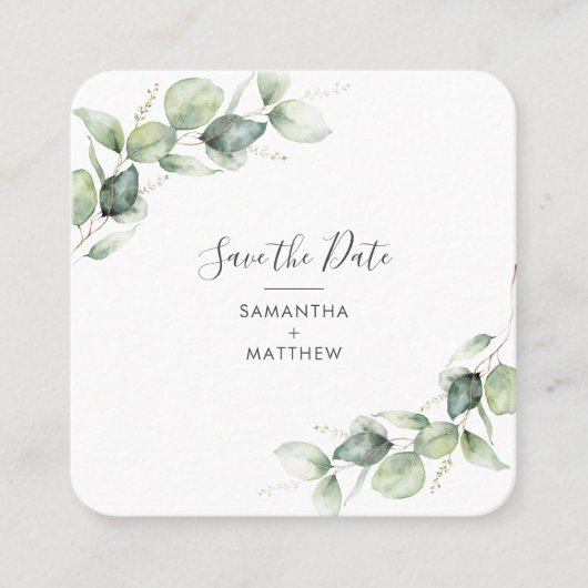 Eucalyptus QR-code Sla de datumkaart op Vierkante Visitekaartje (Voorkant)