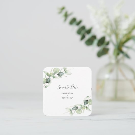 Eucalyptus QR-code Sla de datumkaart op Vierkante Visitekaartje (Staand voorkant)