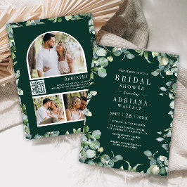 Eucalyptus QR Code Smaragdgroene Bruiloft Feest Kaart