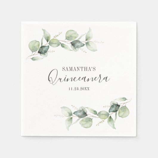 Eucalyptus Quinceanera 15e geboortedag Servet (Voorkant)