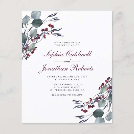 Eucalyptus Red Berries QR Code RSVP Weddenschap Ui (Voorkant)