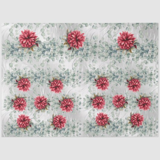 Eucalyptus & Red Flowers on  Faux Foil Decoupage  Tissuepapier (Voorkant)