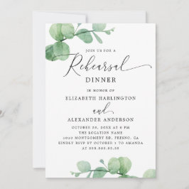 Eucalyptus Rehearsal Dinner. Elegant Script Garden Kaart