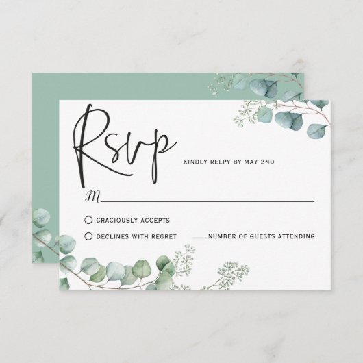 Eucalyptus Response Cards RSVP Kaartje (Voorkant / Achterkant)